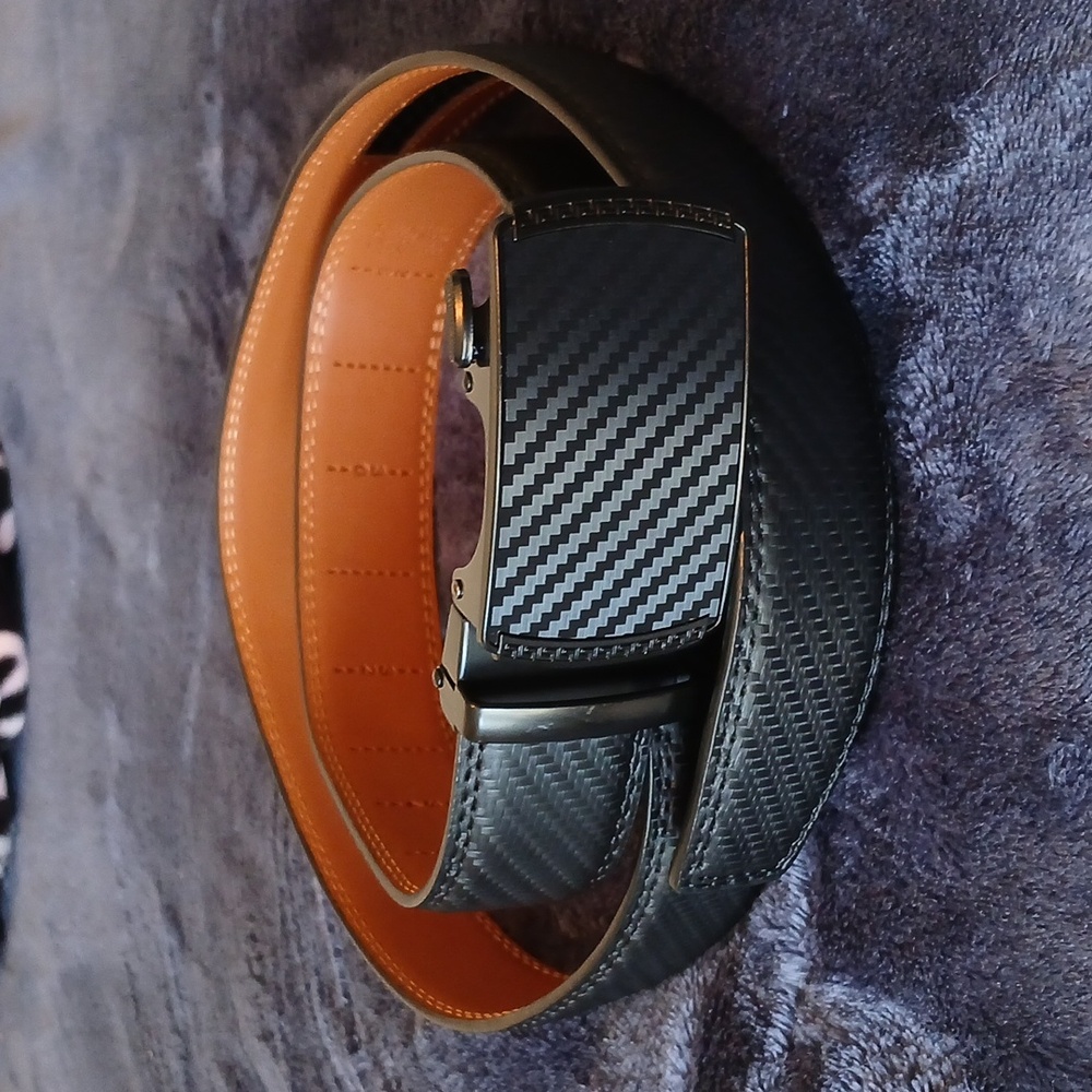 Men's Black Bulliant Leather Sliding Ratchet Belt - Textured Finish